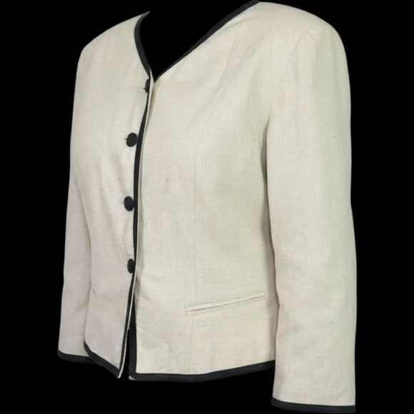 Vintage Althuser Linen Blend Blazer Jacket Beige Crop Tailored Shoulder Pads 10 - Picture 15 of 16